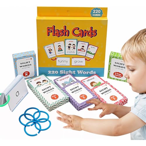 PATPAT® Sight Words Flash Cards 220Pcs Preschool English Words Learning Flash Cards Cartoon Illustration Flash Cards with Loose-leaf Rings Pocket Flash Learning Cards for Toddlers Aged 3-5 PATPAT® Sight Words Flash Cards 220Pcs Preschool English Words Learning Flash Cards Cartoon Illustration Flash Cards with Loose-leaf Rings Pocket Flash Learning Cards for Toddlers Aged 3-5
